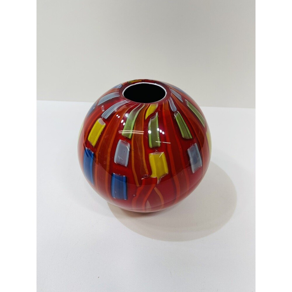 GORGEOUS DESIGNS HANDBLOWN GLASS SPEARICHAL ORB VASE HEAVEY 7'' ASYMETRICAL